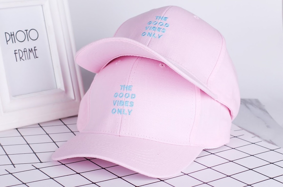 QA-317 Stylish Embroidery Cap Pink Good Vibes