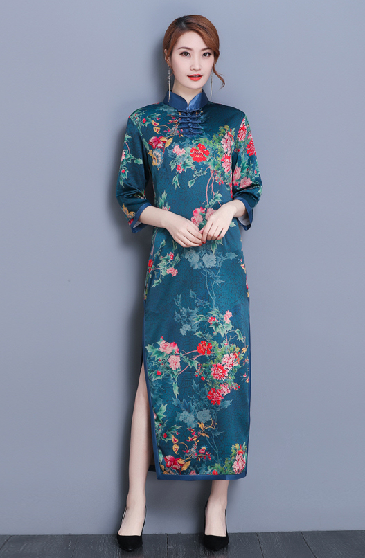 VW12213 Trendy Cheongsam Blue