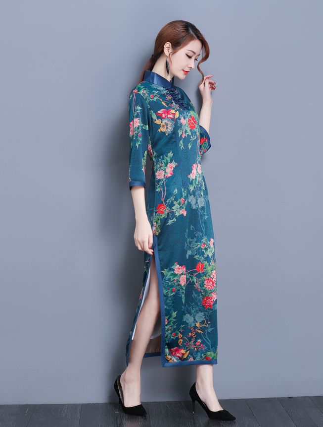 VW12213 Trendy Cheongsam Blue
