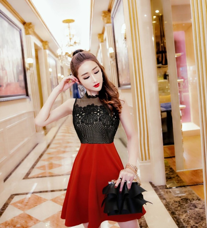 GW2181 Sexy Lace Dress Red