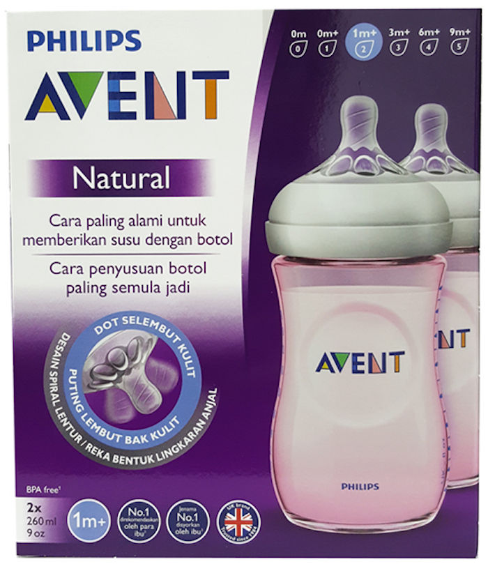 BO6005 Phillip Avent Natural Bottle (9oz / 260ml) Twin Pack Pink