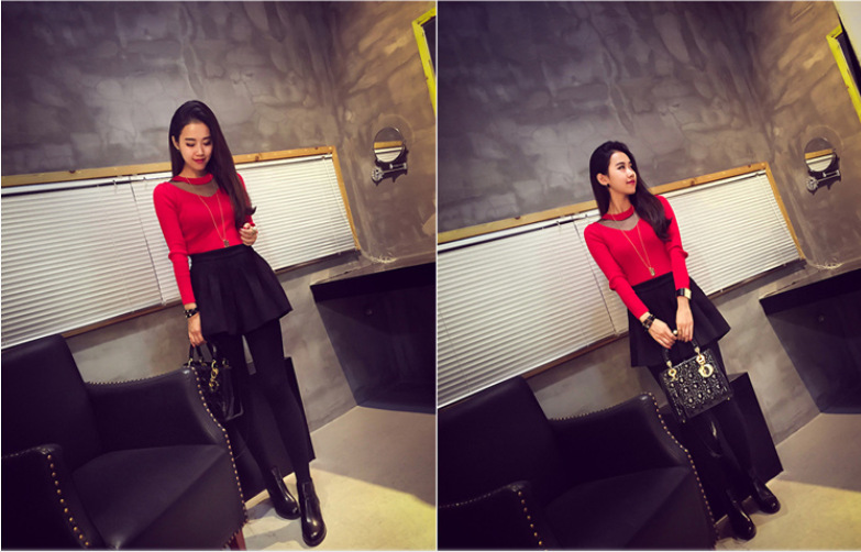 KF537 Trendy Long Sleeved Top Red