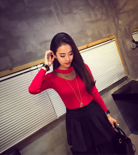 KF537 Trendy Long Sleeved Top Red