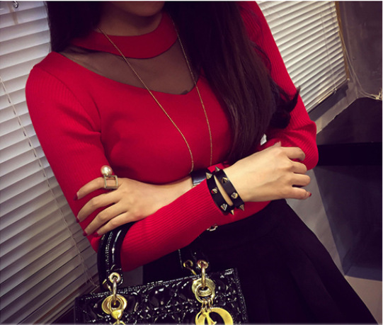 KF537 Trendy Long Sleeved Top Red