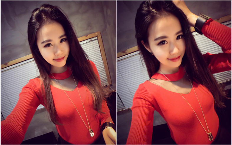 KF537 Trendy Long Sleeved Top Red