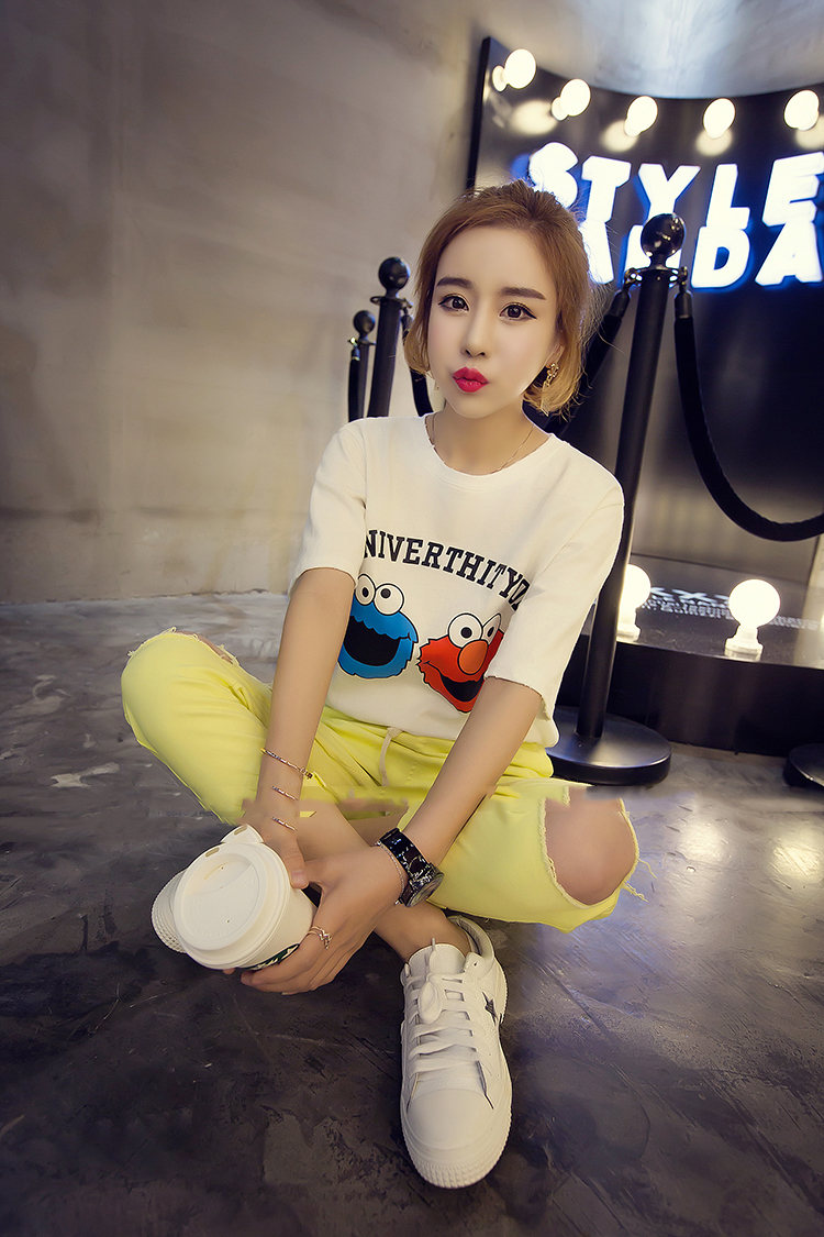 KF547 Cute Short Sleeved T-Shirt White