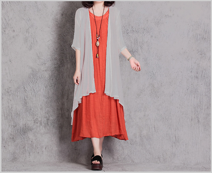 KF556 Casual Long Cardigan Grey