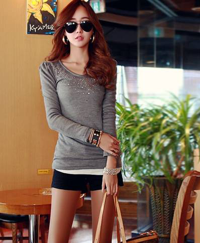 KF558 Stylish Long Sleeved T-Shirt Grey