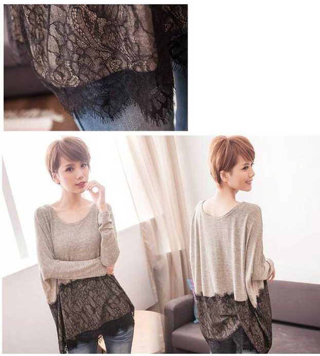 KF561 Long Sleeved Loose Top Beige