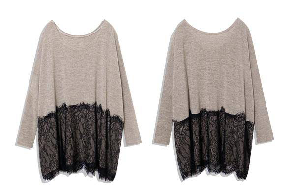 KF561 Long Sleeved Loose Top Beige