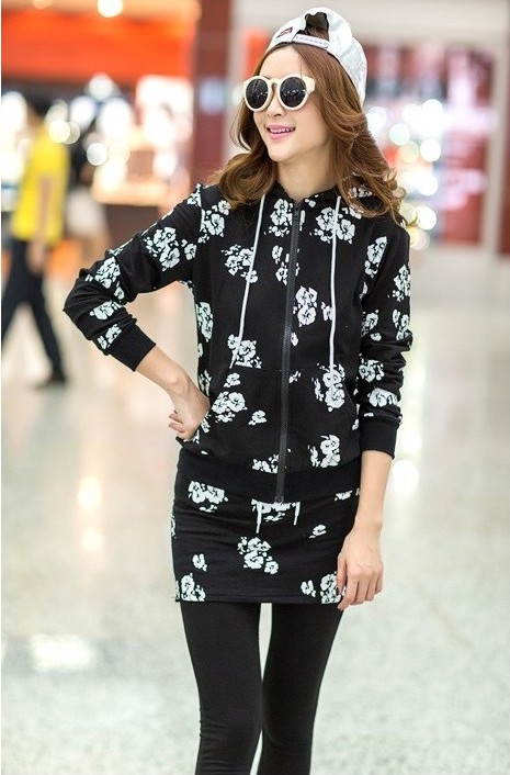 WJ21120 Fashion Jacket and Skirt Pant Set Black