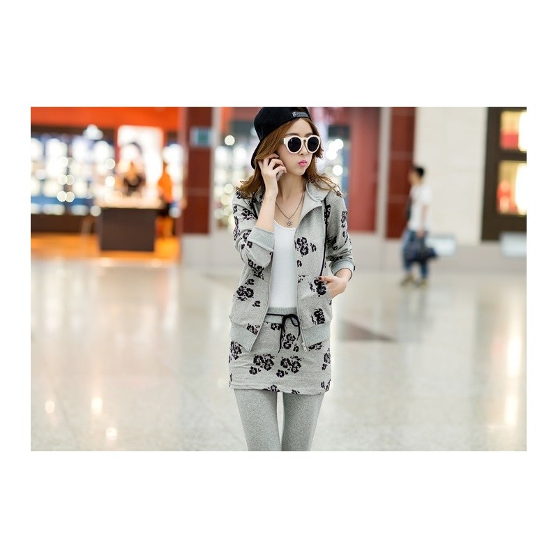 WJ21120 Fashion Jacket and Skirt Pant Set Grey