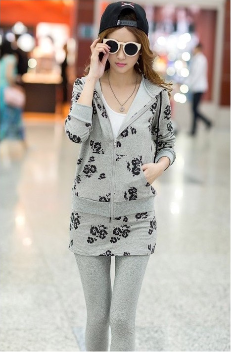 WJ21120 Fashion Jacket and Skirt Pant Set Grey