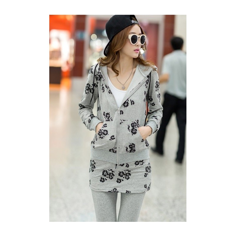 WJ21120 Fashion Jacket and Skirt Pant Set Grey