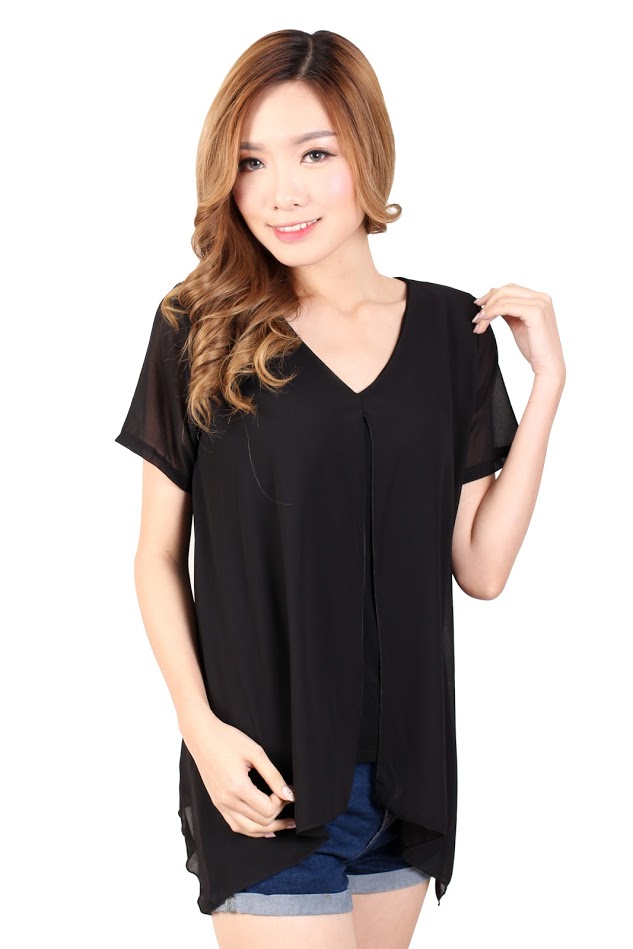 QA-327 Women V Neck Top Black