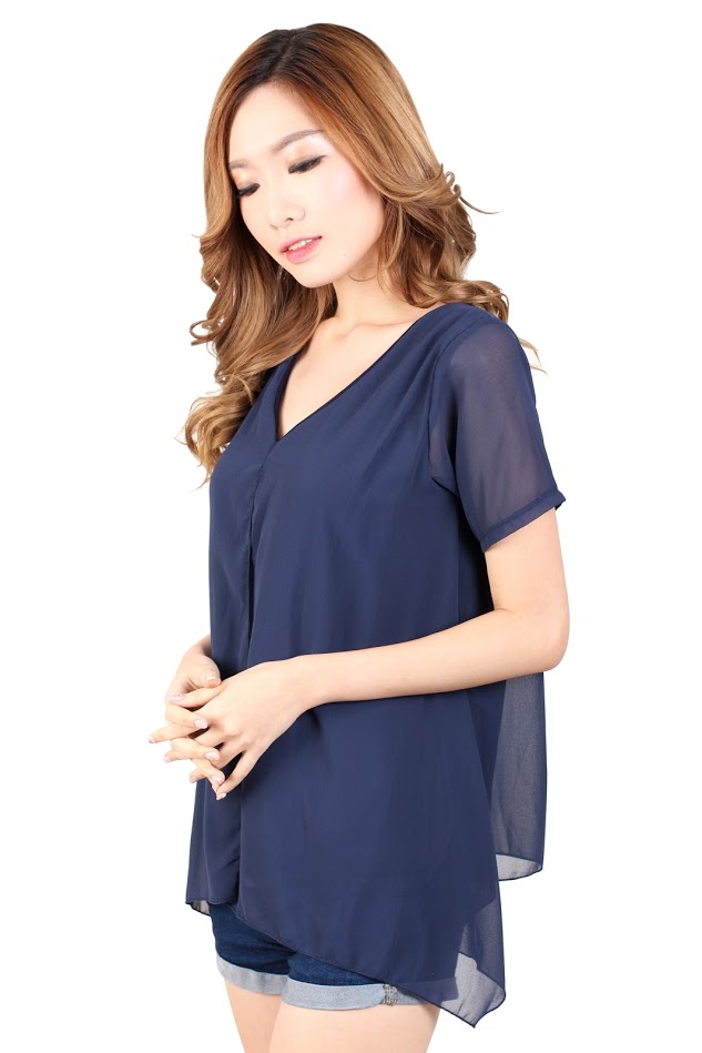 QA-327 Women V Neck Top Blue