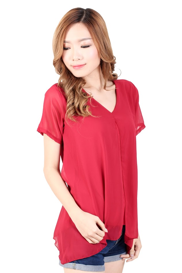 QA-327 Women V Neck Top Red