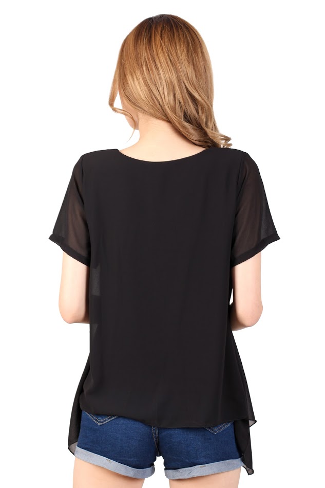 QA-327 Women V Neck Top Black
