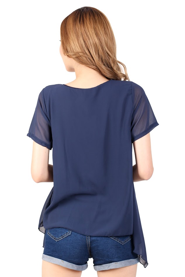QA-327 Women V Neck Top Blue