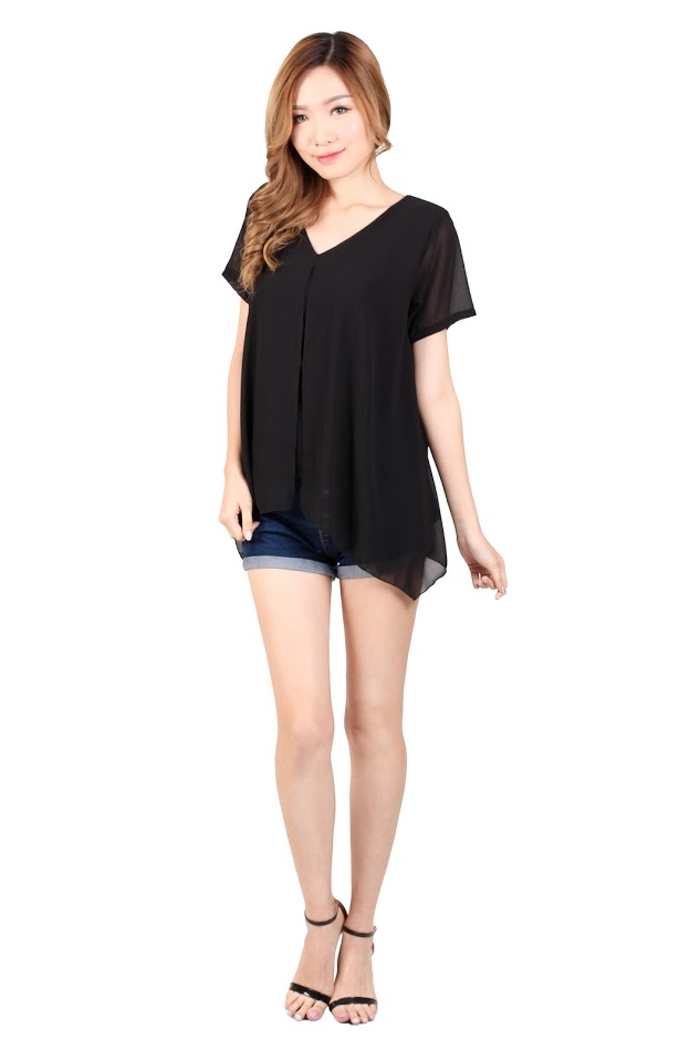 QA-327 Women V Neck Top Black