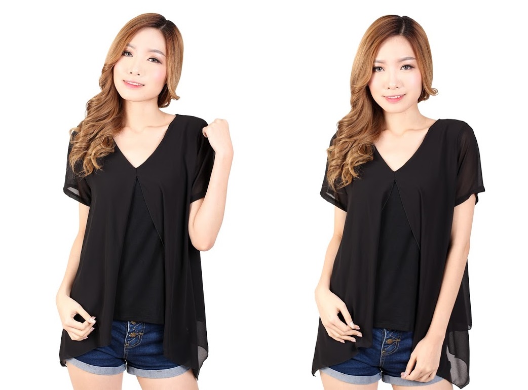 QA-327 Women V Neck Top Black