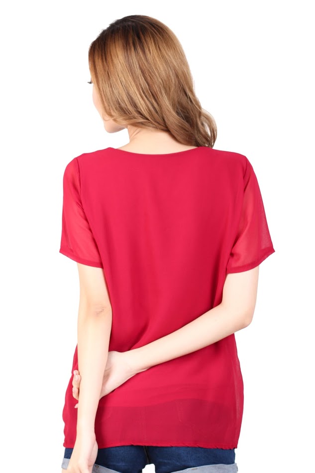 QA-328 Basic Short Sleeves Top Red