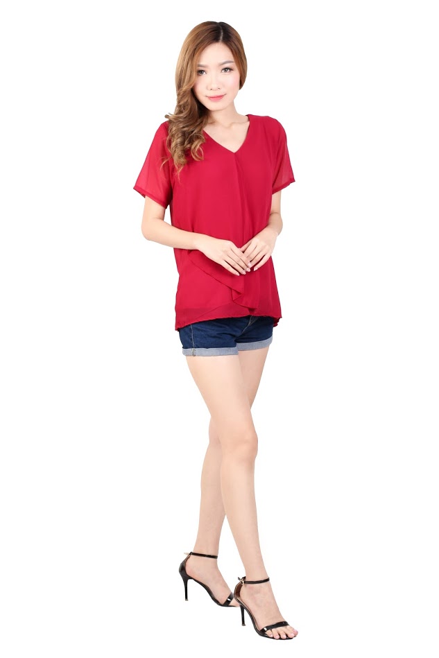 QA-328 Basic Short Sleeves Top Red
