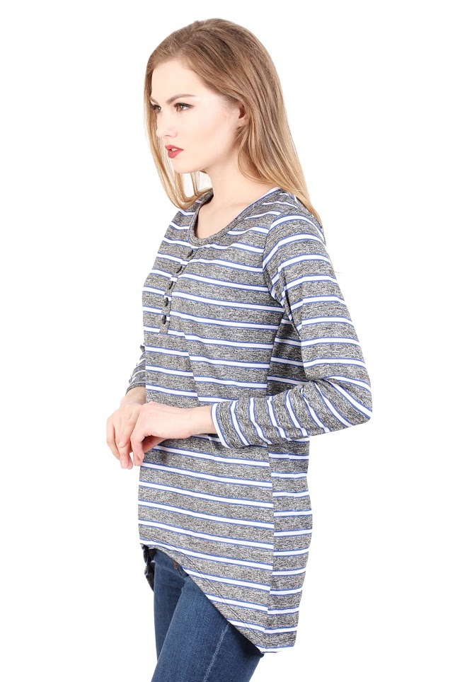 QA-342 Trendy Striped Casual Top Blue