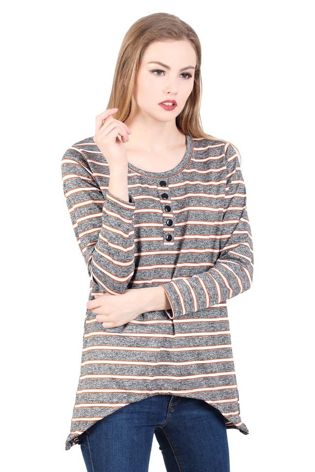 QA-342 Trendy Striped Casual Top Brown