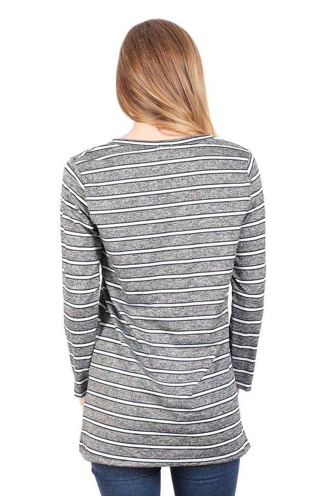 QA-342 Trendy Striped Casual Top Black