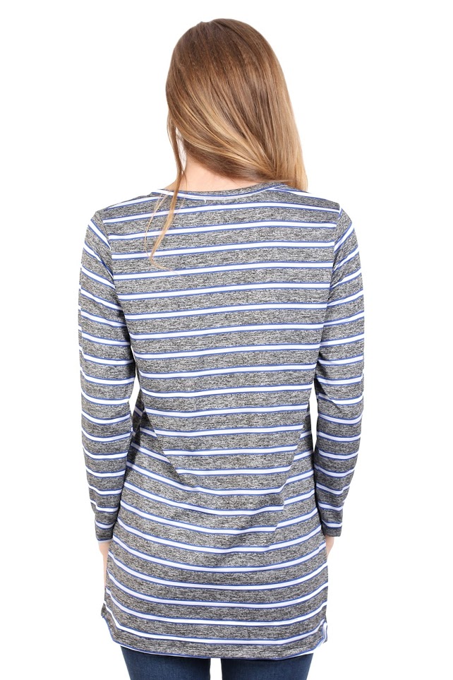 QA-342 Trendy Striped Casual Top Blue