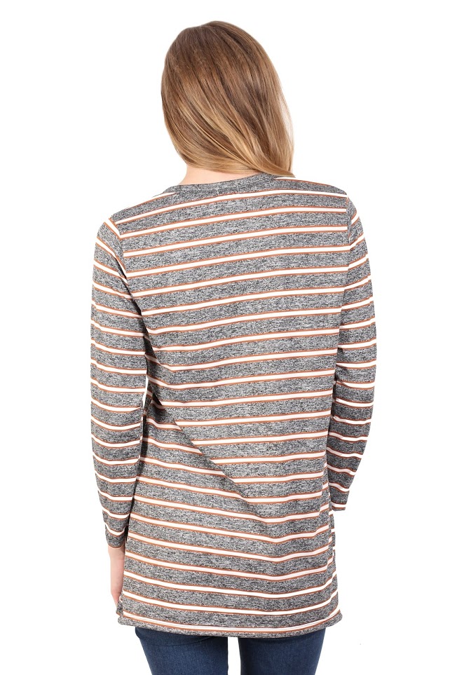 QA-342 Trendy Striped Casual Top Brown