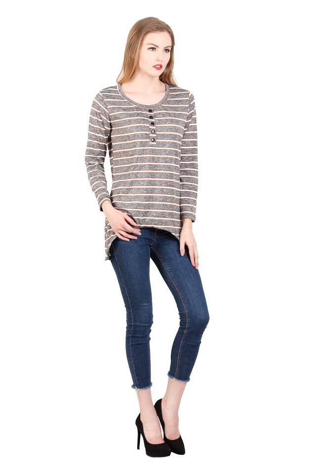 QA-342 Trendy Striped Casual Top Brown