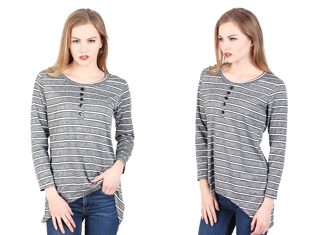 QA-342 Trendy Striped Casual Top Black