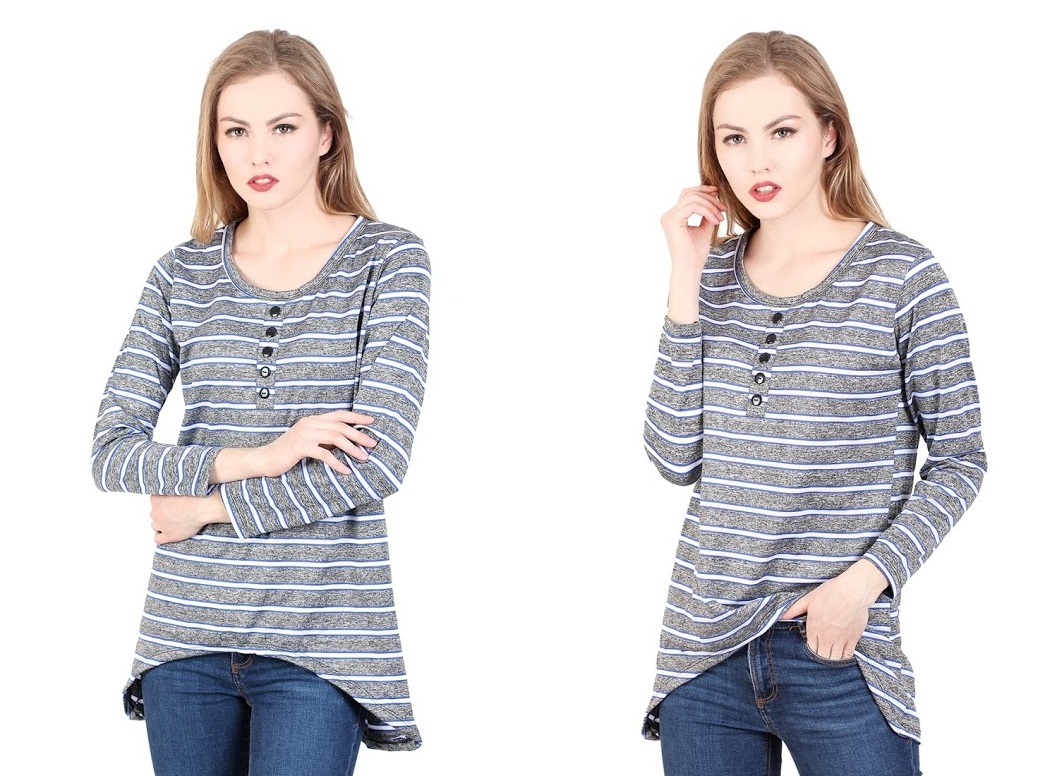 QA-342 Trendy Striped Casual Top Blue