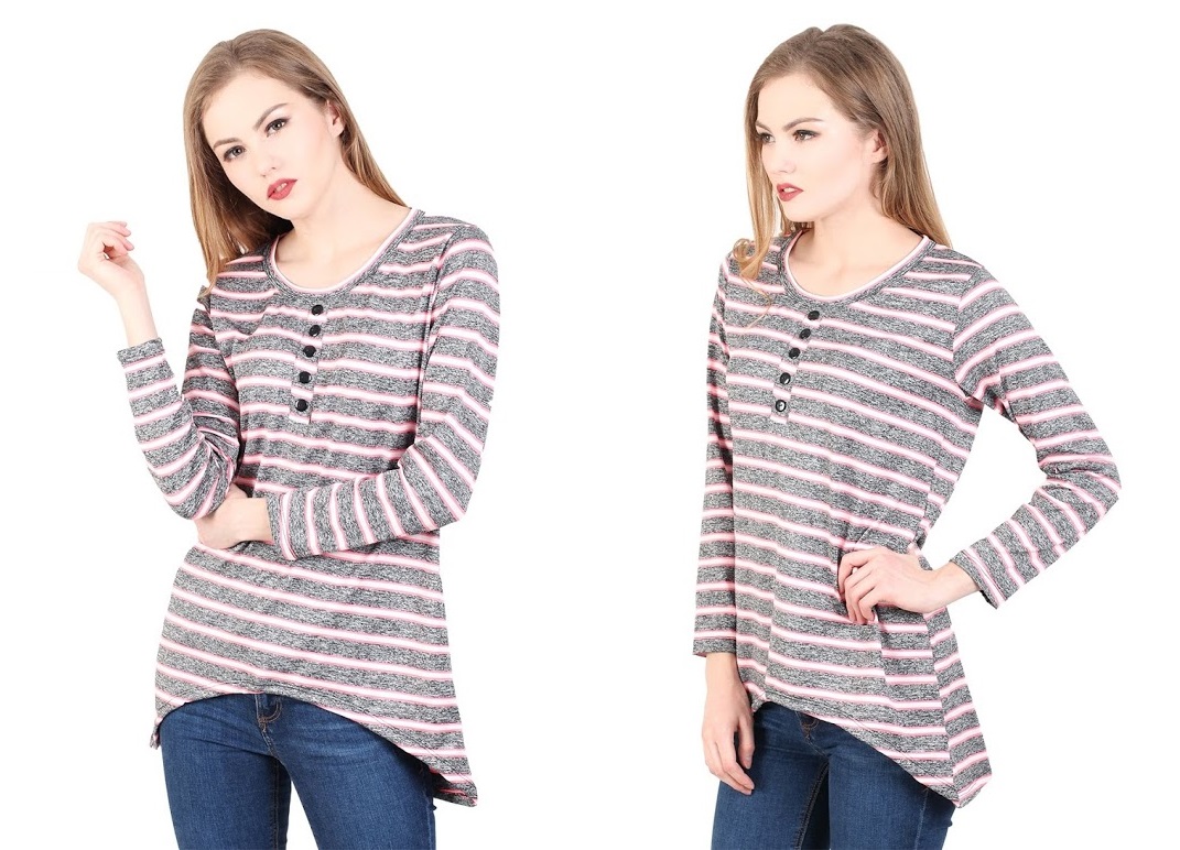 QA-342 Trendy Striped Casual Top Pink