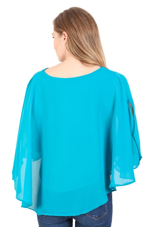 QA-345 Stylish Flared Sleeves Top Sky Blue
