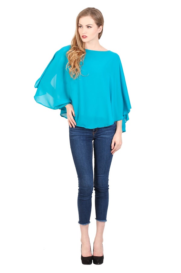 QA-345 Stylish Flared Sleeves Top Sky Blue