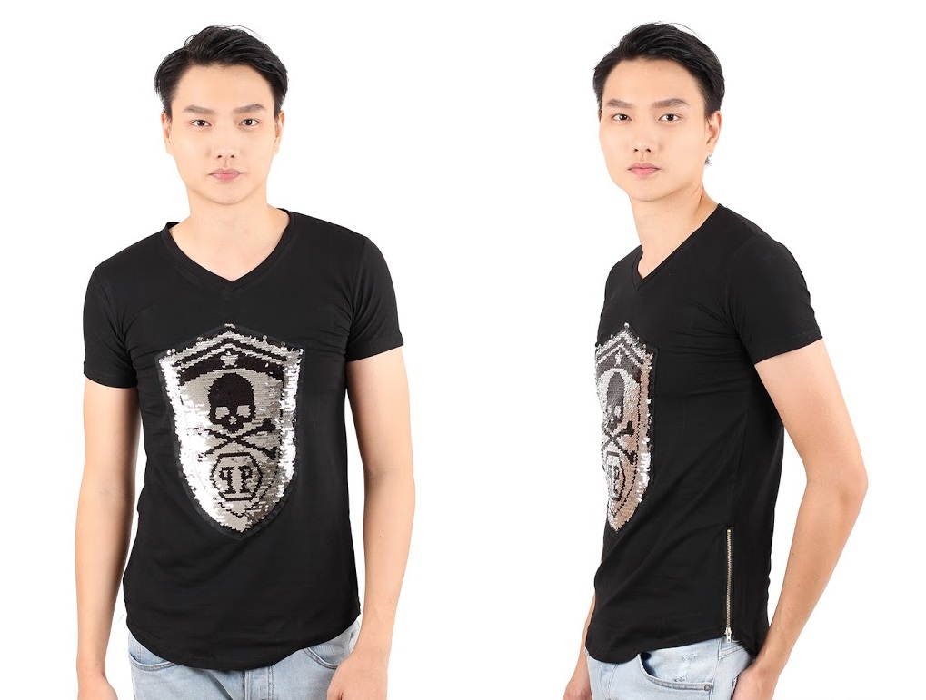 QA-349 Men Sequin Shirt Black