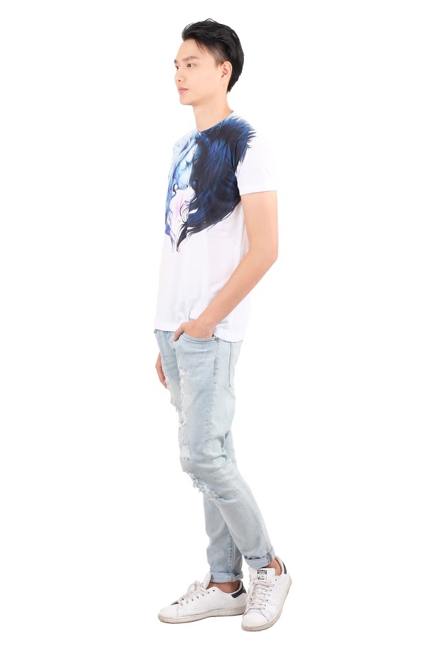 QA-358 Men Casual Printed Shirt Blue Lions