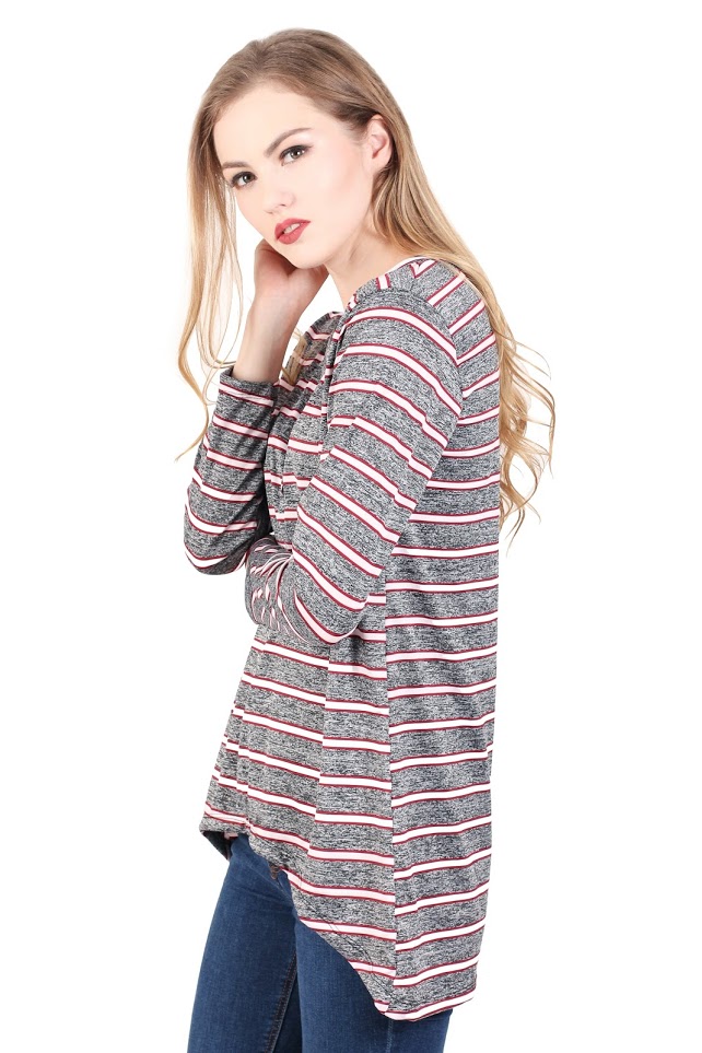QA-342 Trendy Striped Casual Top Red