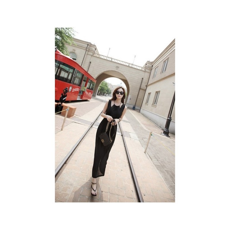 WD21151 Chiffon Maxi Dress Black
