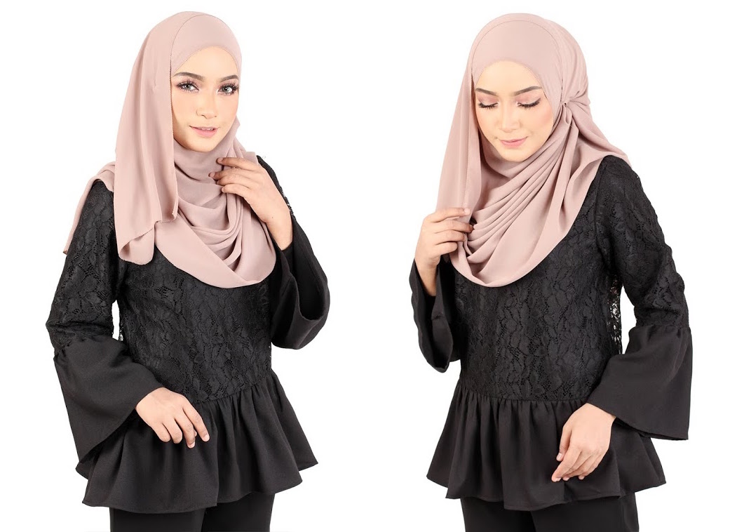 QA-370 Muslimah Bell Sleeves Top Black