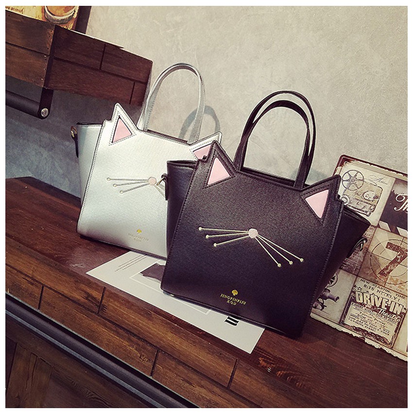 KW80266 Cute Cat Ear Tote Bag Silver