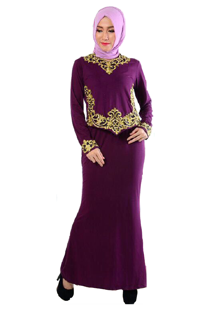 JW5024 Baju Kurung With Embroidery Dark Purple