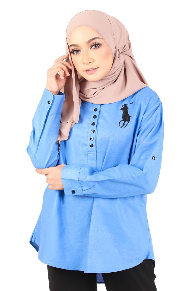 QA-363 Casual Half Button Shirt Sky Blue