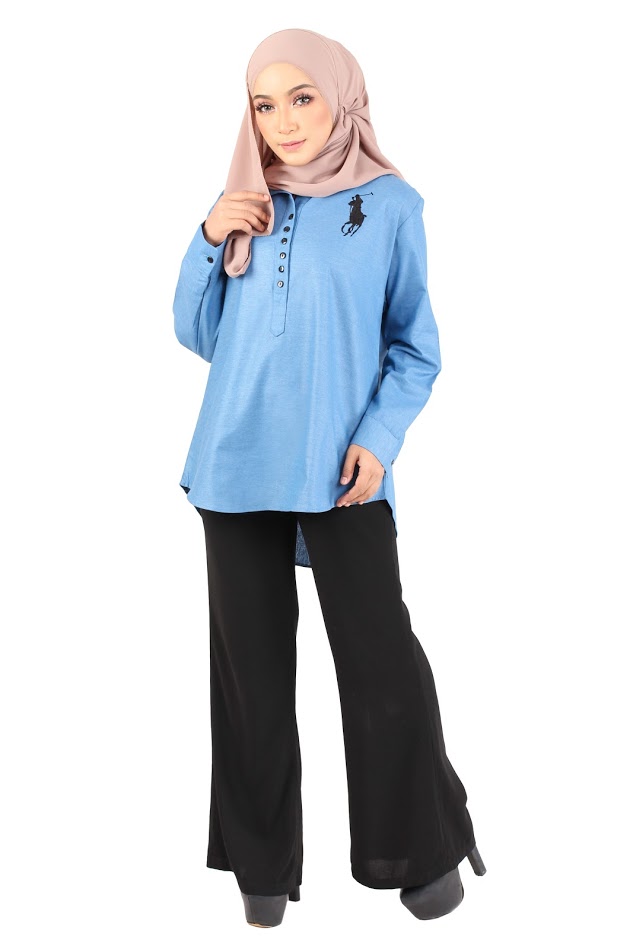 QA-363 Casual Half Button Shirt Coral Blue