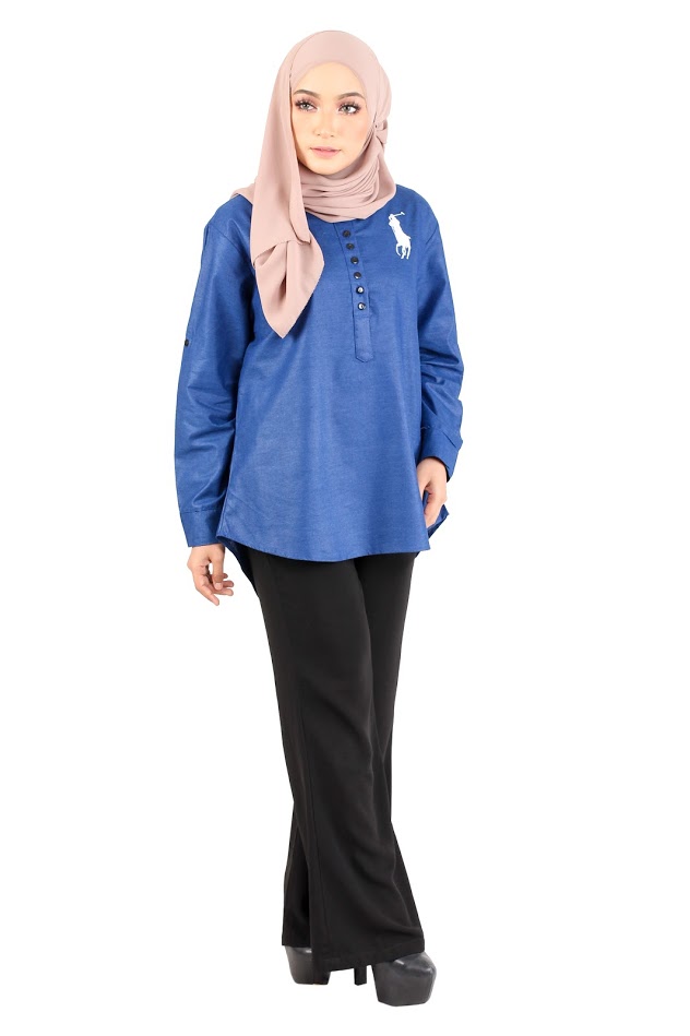 QA-363 Casual Half Button Shirt Royale Blue