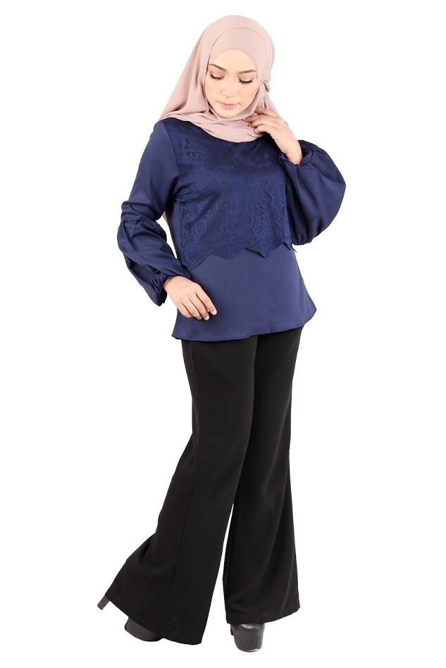 QA-365 Muslimah Lace Blouse Blue