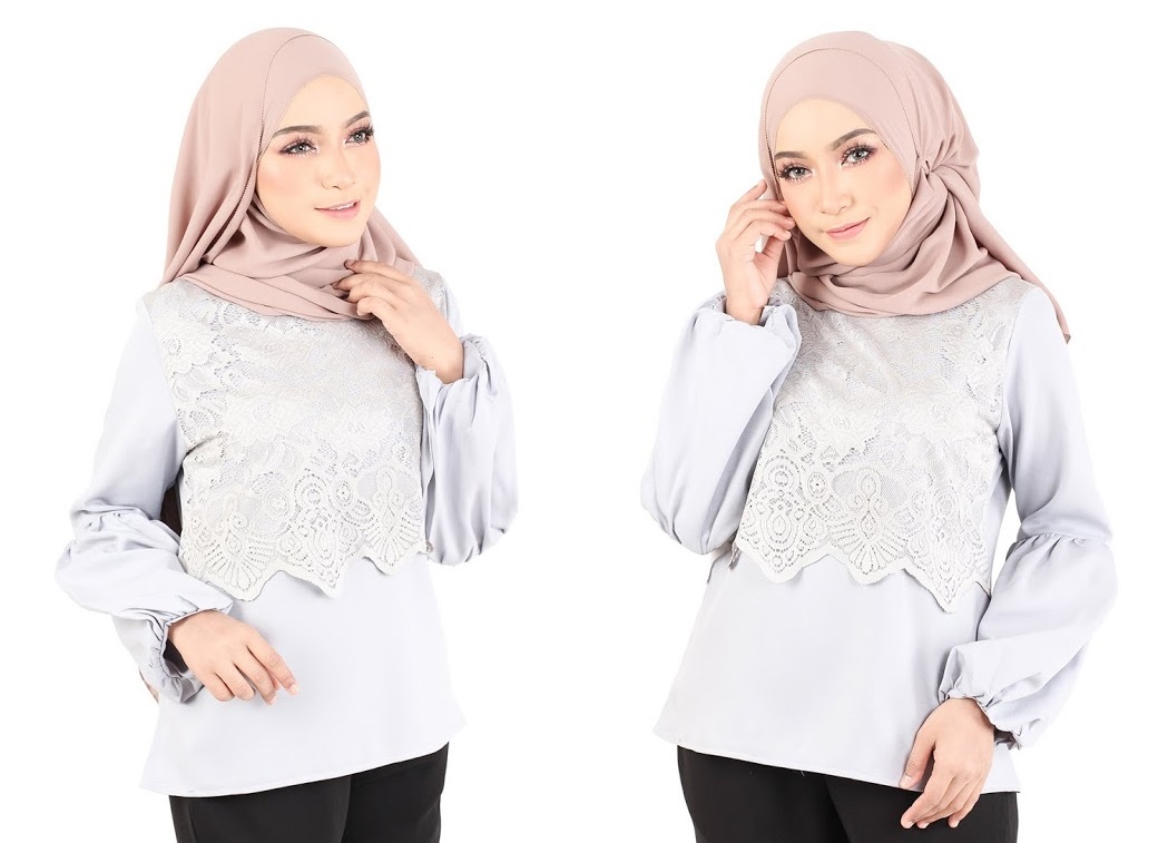 QA-365 Muslimah Lace Blouse Grey